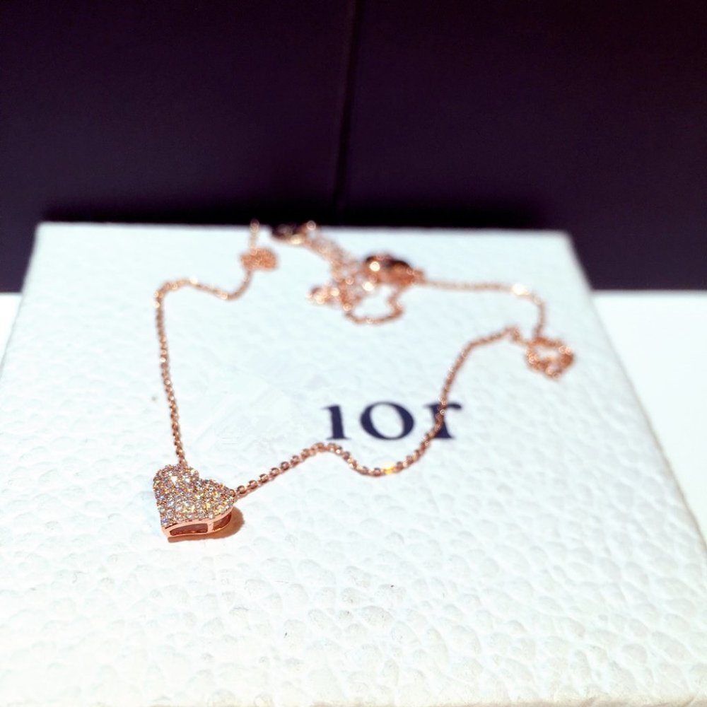 NEW Rose Gold Pave Diamond Heart Necklace - Picture 2 of 5